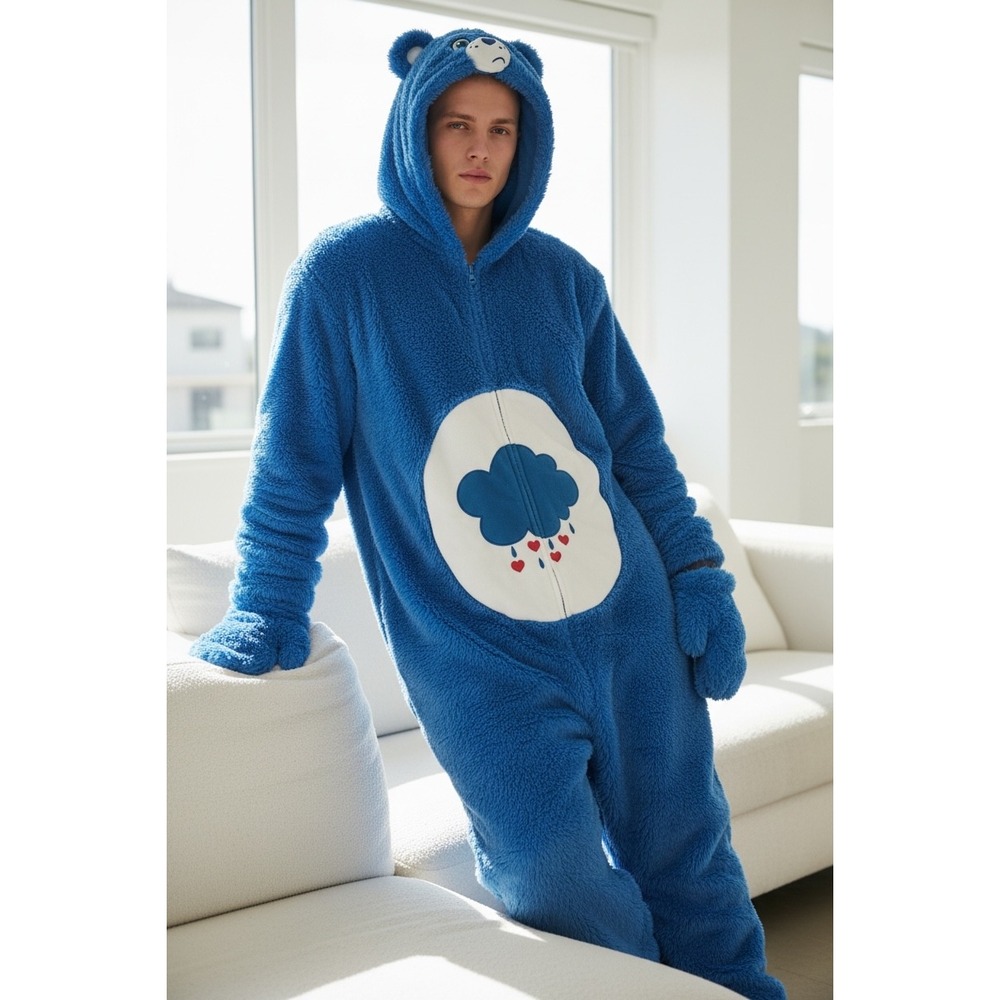 Care Bears Grumpy Bear Blue Plush Hooded Union Suit Costume XL FUN.com Halloween